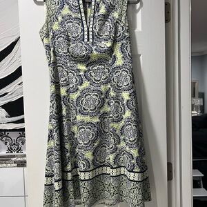 Maggy London Navy and Lime Floral Midi Dress